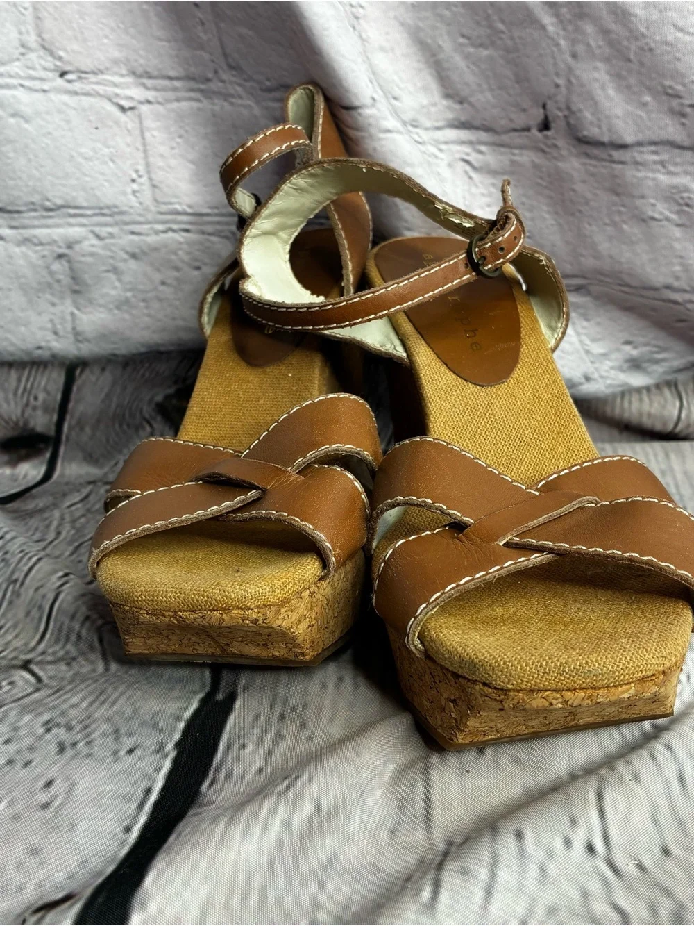 Apostrophe Tan Brown‎ Cork Wedge Sandals